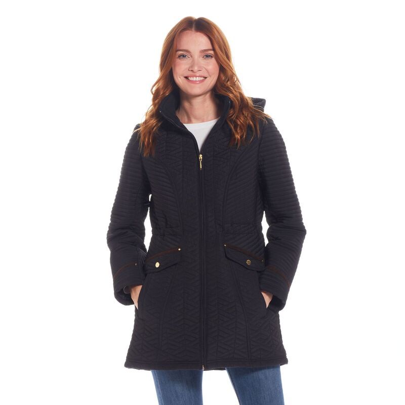 ウェザーキャスト レディース アウター ジャケット・ブルゾン キルティング スエード Womens Weathercast Quilted Walker with Faux Suedetails Bl