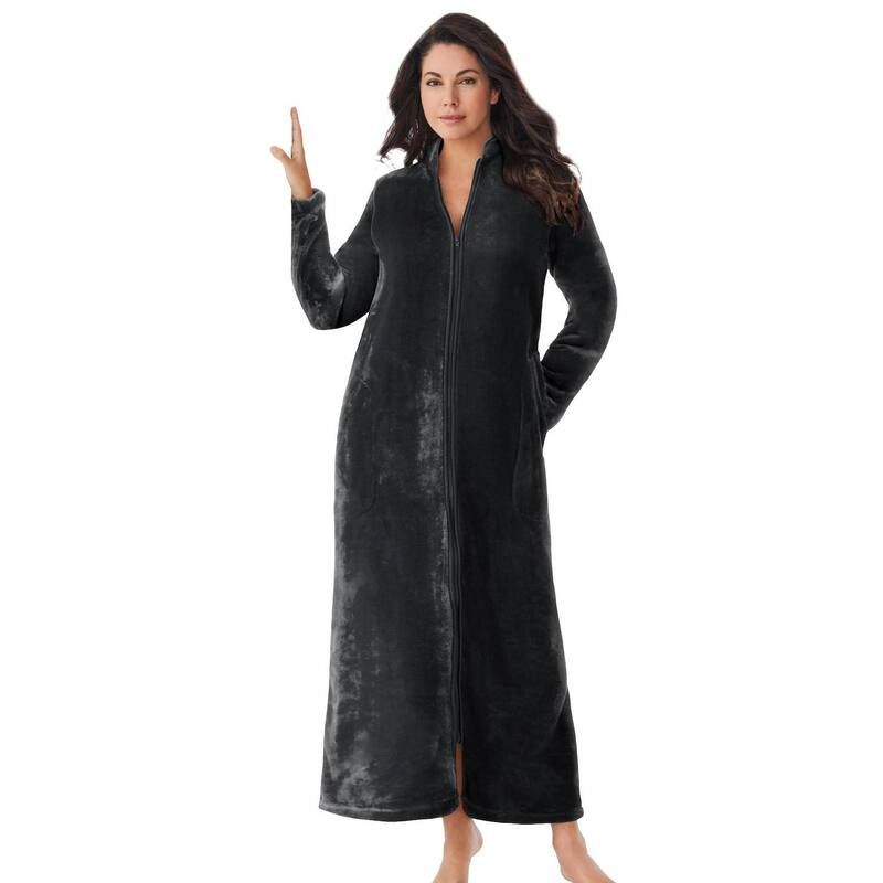 ドリームスアンドコー レディース アンダーウェア ナイトウェア プラスサイズ Dreams Co Plusize Plush ZipFront Robe Black ブラック