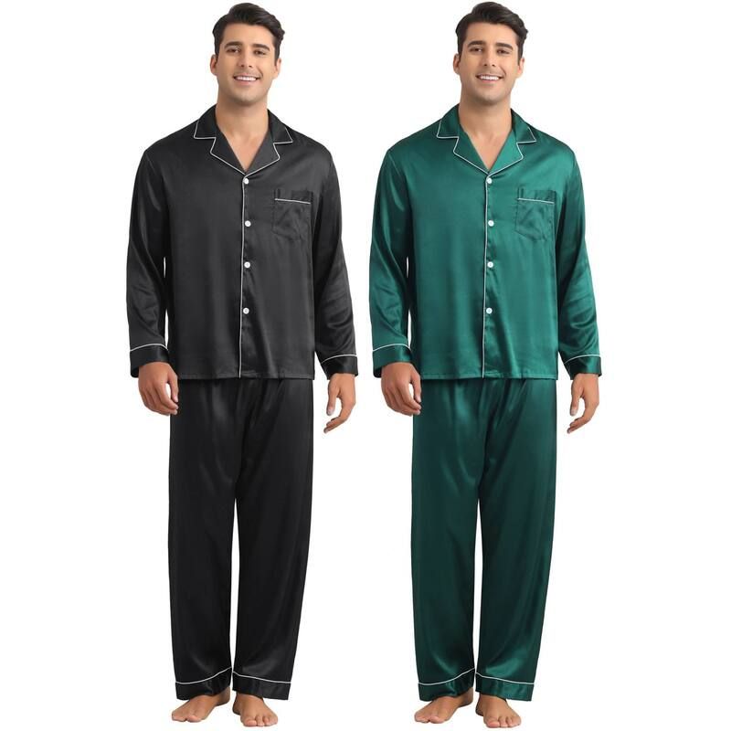 インスパイア シック レディース アンダーウェア ナイトウェア ボタンダウン シャツ サテン ダウン INSPIRE CHIC 2 Sets Mens Homewear Button Down Lon