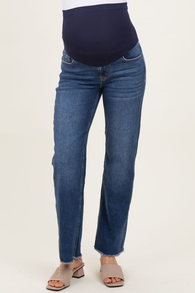 ピンクブラッシュ レディース ボトムス デニムパンツ ワイドレッグ マタニティ ジーンズ フリンジ PinkBlush Maternity Blue Fringe Hem Wide Leg Mater