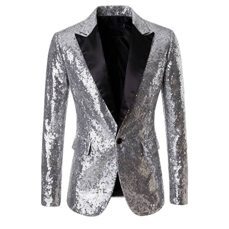 エリートスピリット レディース アウター ジャケット・ブルゾン サテン スパンコール ブレザー EliteSpirit Mensequin Blazer Formal Tuxedo Jacket wi