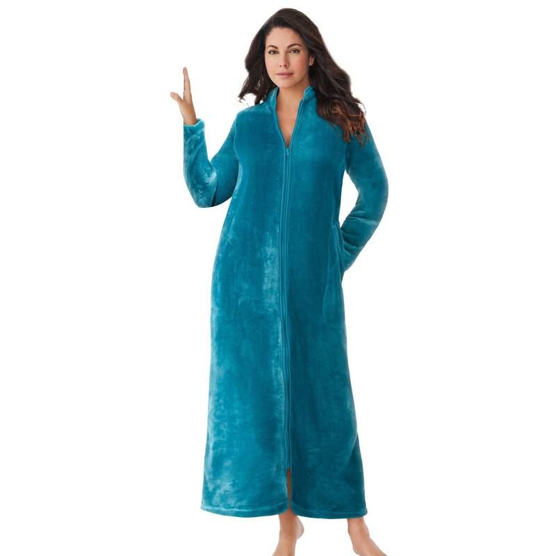 ドリームスアンドコー レディース アンダーウェア ナイトウェア プラスサイズ Dreams Co Plusize Plush ZipFront Robe Deep Teal ティール