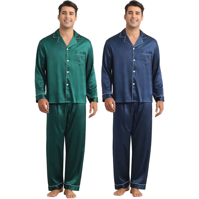 インスパイア シック レディース アンダーウェア ナイトウェア ボタンダウン シャツ サテン ダウン INSPIRE CHIC 2 Sets Mens Homewear Button Down Lon