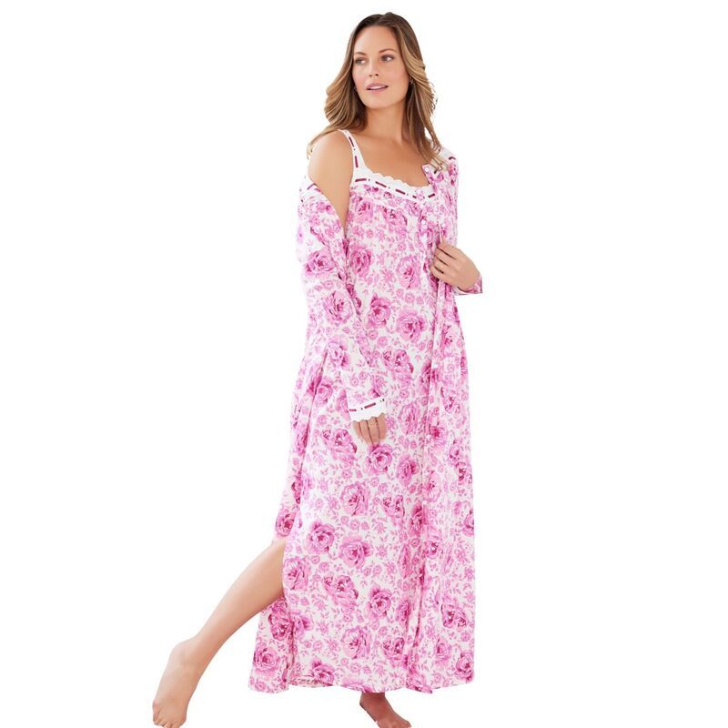 オンリーネセシティーズ レディース アンダーウェア ナイトウェア プラスサイズ Only Necessities Plusize Long 2Piece CabbageRose Peignoir Se
