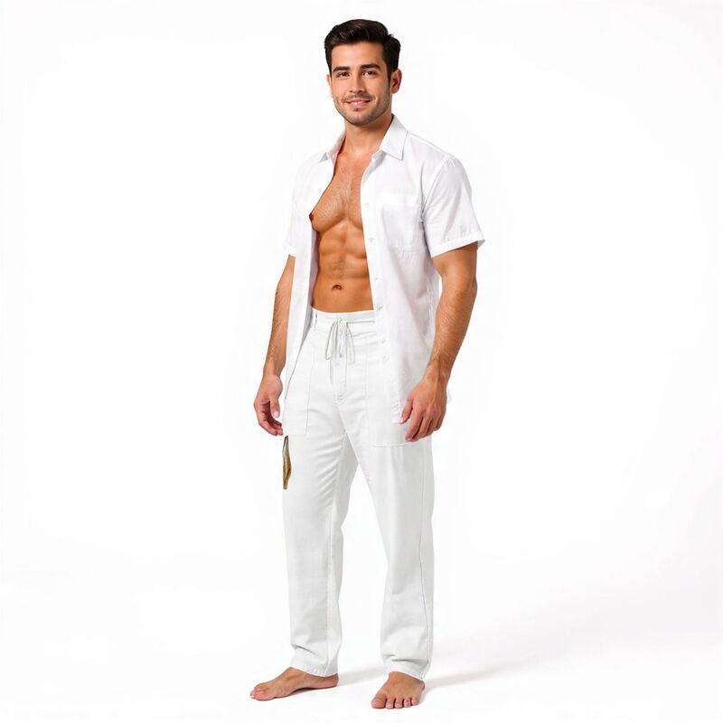 メガリテイラー レディース ボトムス カジュアルパンツ ストレート リネン MegaRetailer Menstraight Leg Linen Pants White ホワイト