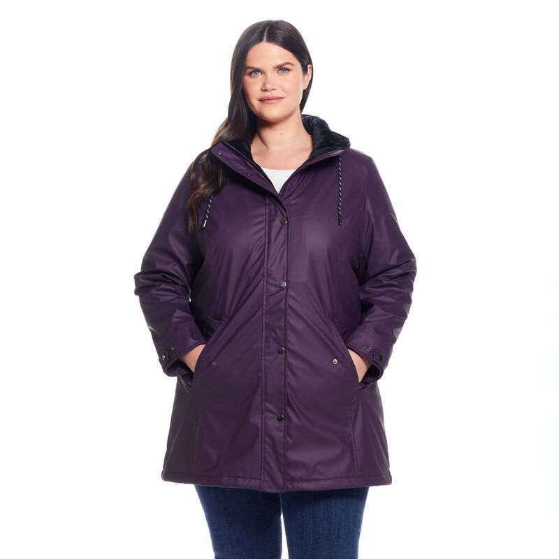 ウェザーキャスト レディース アウター ジャケット・ブルゾン プラスサイズ Plusize Weathercast Hooded Midweight Rain Jacket Dark Plum プラム