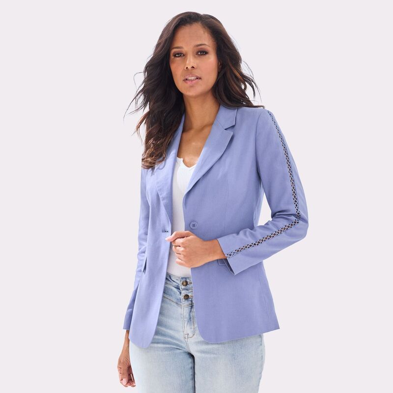 ラスカーナ レディース アウター ジャケット・ブルゾン ブレザー リネン Lascana Womens Crochet Detailinen Blazer Smokey Blue ブルー