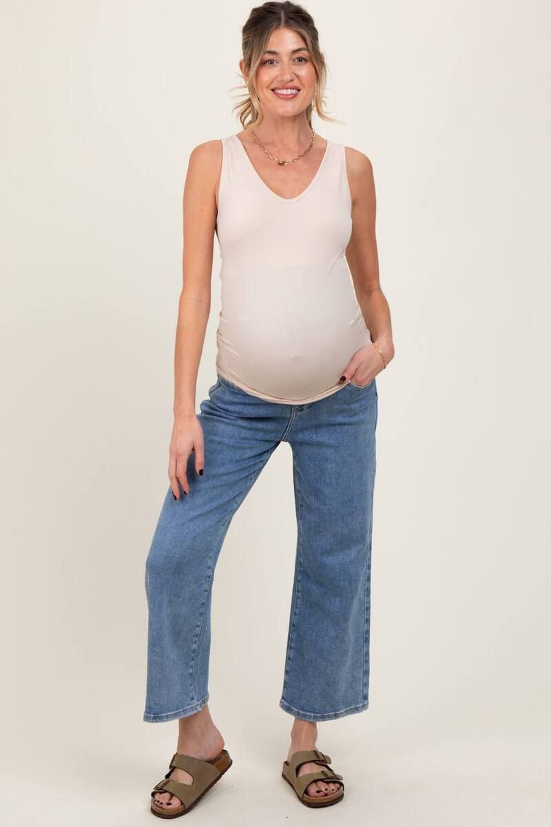 ピンクブラッシュ レディース ボトムス デニムパンツ クロップド マタニティ ジーンズ PinkBlush Maternity Wash Croppedenimaternity Jeans Blue