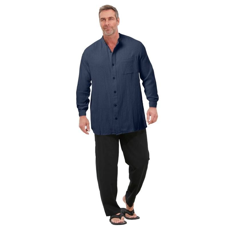キングサイズ レディース トップス Tシャツ トール KingSize Mens Big Tall Gauze Mandarin Collar Shirt Navy ネイビー
