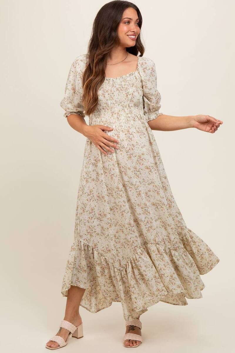 ピンクブラッシュ レディース トップス ワンピース シャーリング マタニティ PinkBlush Maternity Olive Smocked Handkerchief Hem Dress Ligh