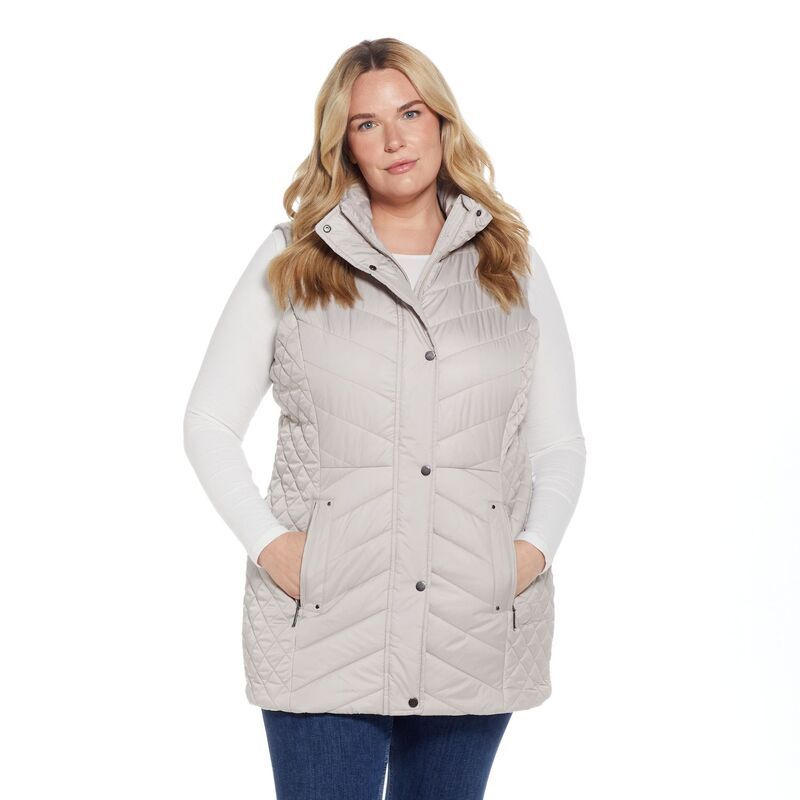 ウェザーキャスト レディース アウター ジャケット・ブルゾン プラスサイズ キルティング ベスト Plusize Weathercast Quilted Long Puffer Vest Oatmea