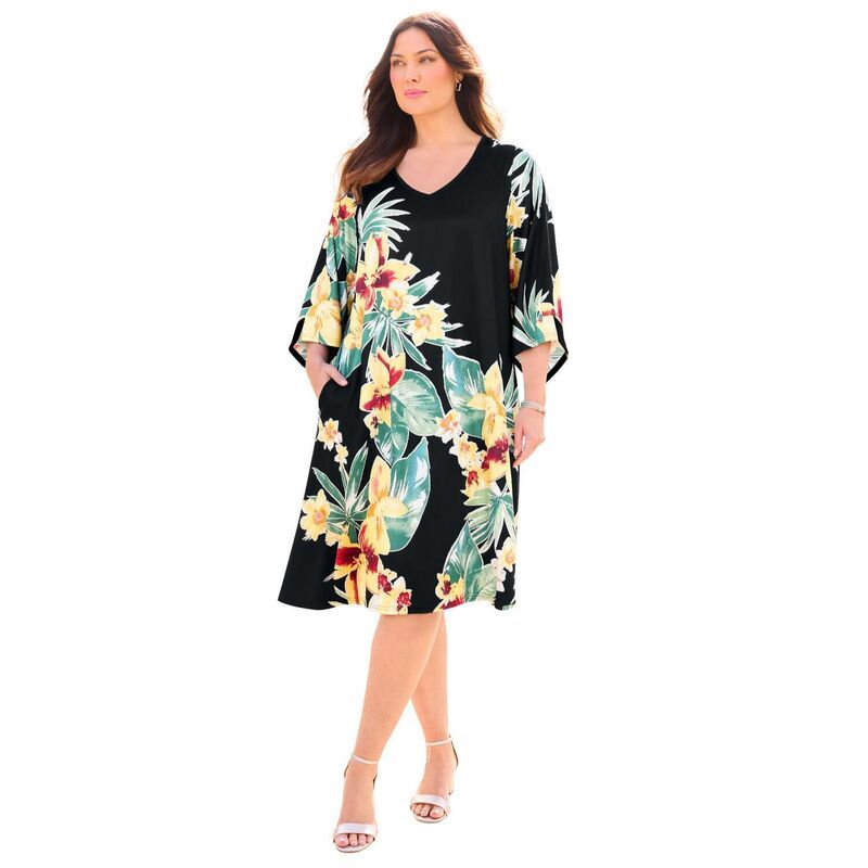 キャサリンズ レディース トップス ワンピース Vネック プラスサイズ Catherines Womens Plusize Angel Sleeve VNeck Shift Dress Black P