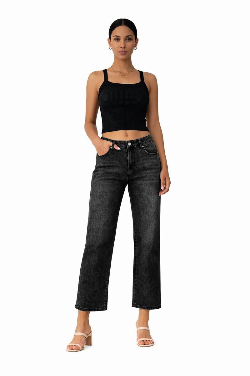 メガリテイラー レディース ボトムス デニムパンツ アンクル ジーンズ MegaRetailer Women Stretch Anklength Jeans Faded Black ブラック