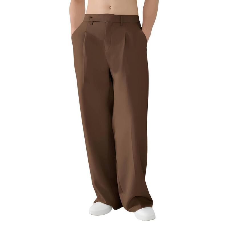 メガリテイラー レディース ボトムス カジュアルパンツ プリーツ MegaRetailer Mens Loose Fit Pleated Office Pants Brown ブラウン