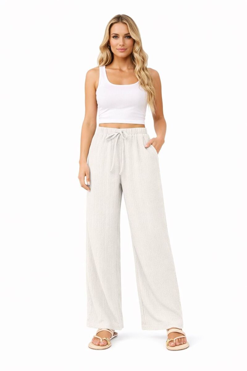 メガリテイラー レディース ボトムス カジュアルパンツ ワイドレッグ MegaRetailer Womens Casual Wide Leg Lounge Pants White ホワイト