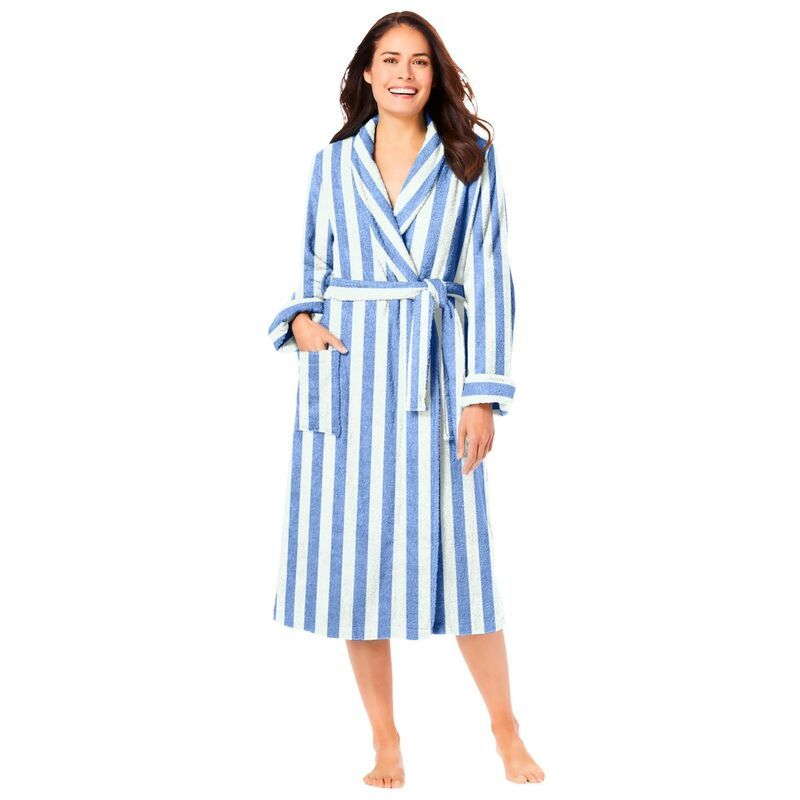 ドリームスアンドコー レディース アンダーウェア ナイトウェア プラスサイズ パイル Dreams Co Plusize Shorterry Robe French Blue Stripe ブルー