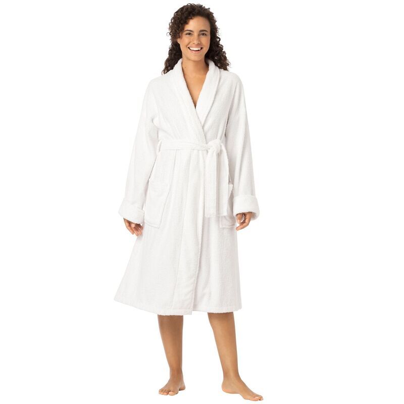 ドリームスアンドコー レディース アンダーウェア ナイトウェア プラスサイズ パイル Dreams Co Plusize Shorterry Robe White ホワイト