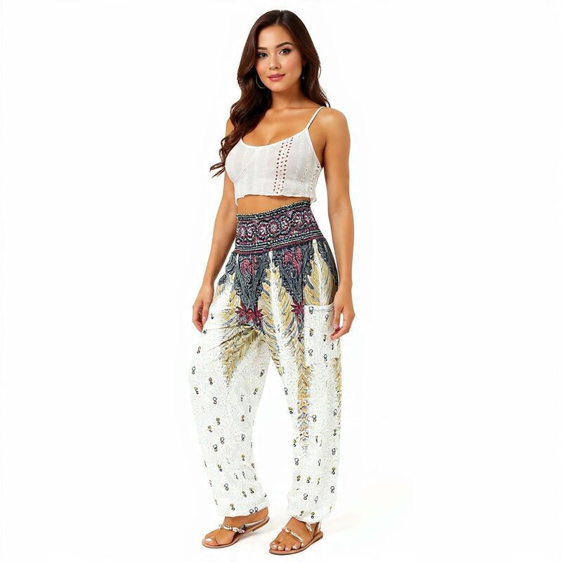 メガリテイラー レディース ボトムス カジュアルパンツ MegaRetailer Womens Boho Yoga Harem Pants White ホワイト