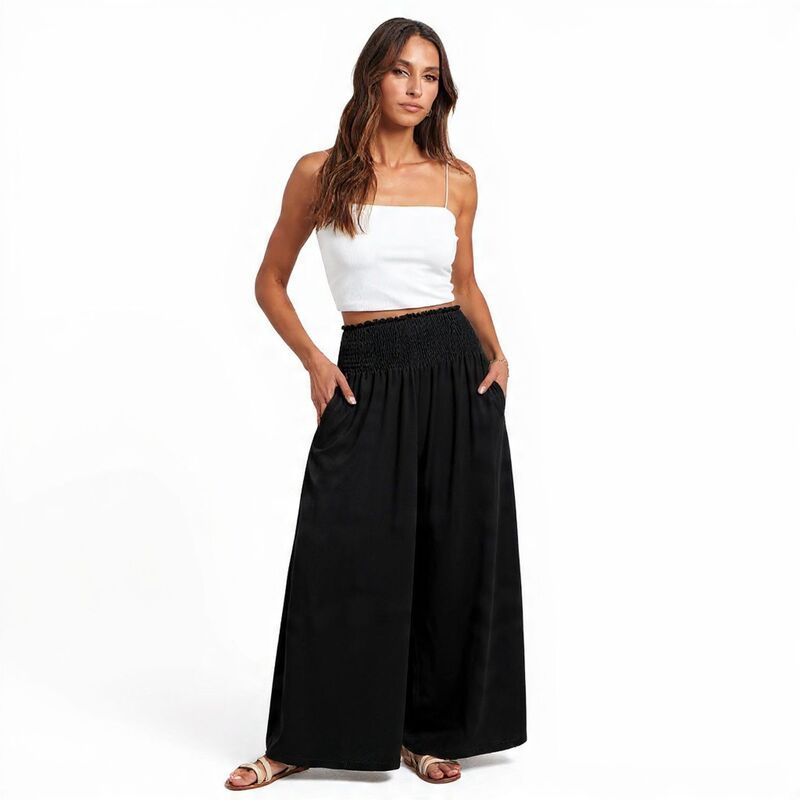 メガリテイラー レディース ボトムス カジュアルパンツ ワイドレッグ MegaRetailer Summer Loose Fit Wide Leg Pants Black ブラック