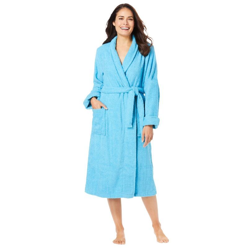 ドリームスアンドコー レディース アンダーウェア ナイトウェア プラスサイズ パイル Dreams Co Plusize Shorterry Robe Paradise Blue ブルー