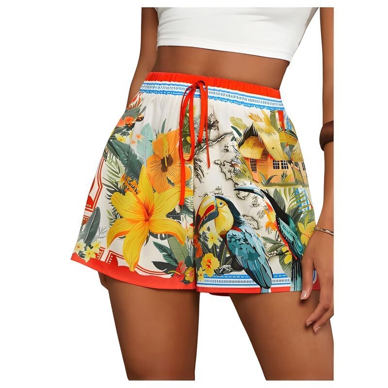 メガリテイラー レディース ボトムス ハーフパンツ・ショーツ ショートパンツ MegaRetailer Women Tropical Style Lounge Shorts Beige Multi ベ