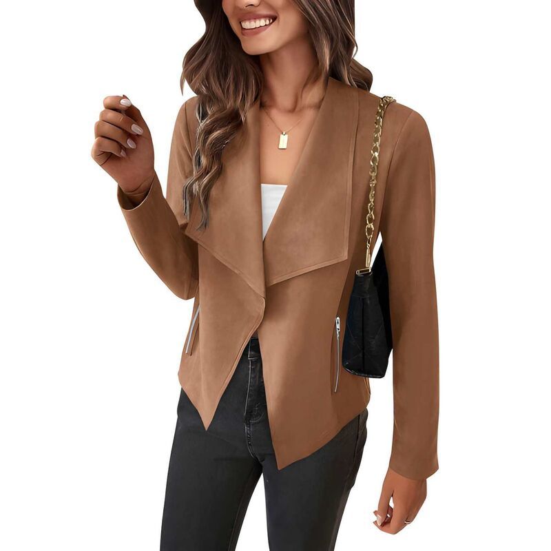 メガリテイラー レディース アウター ジャケット・ブルゾン スエード コート クロップド MegaRetailer Women s Long Sleeve Faux Suede Open Front