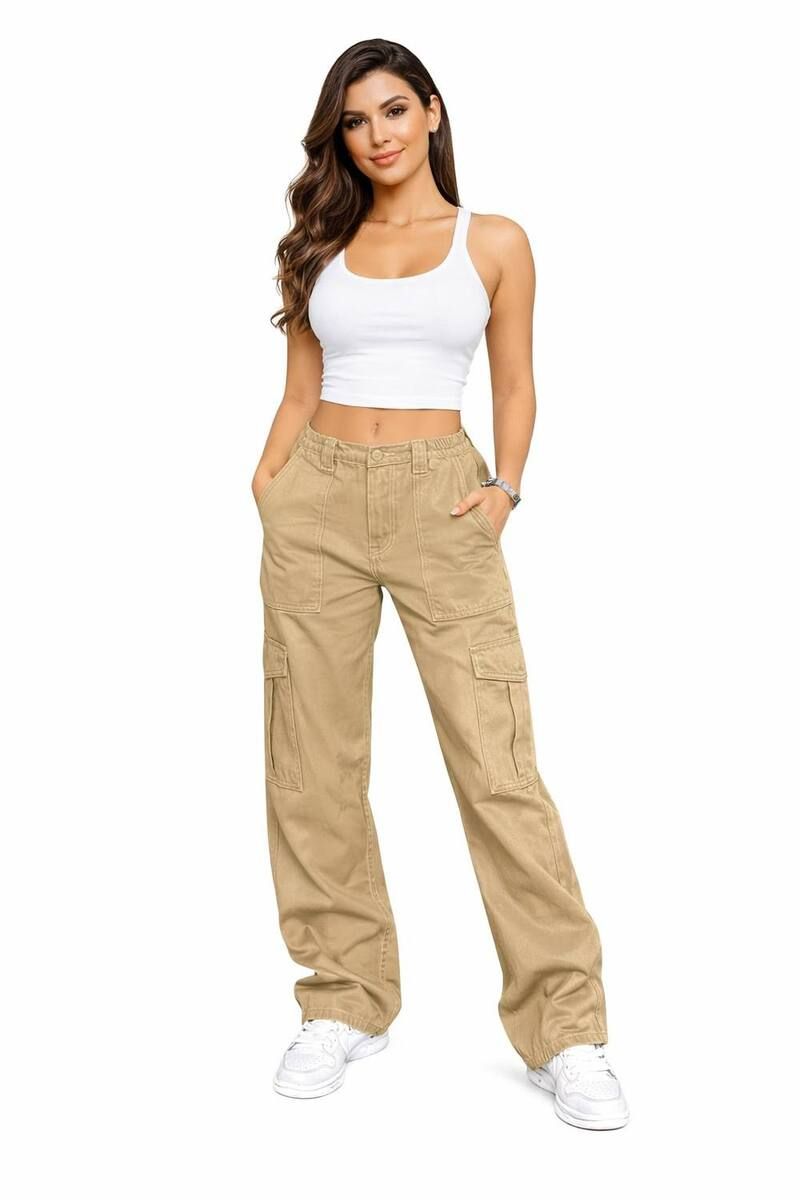 メガリテイラー レディース ボトムス カジュアルパンツ カーゴパンツ MegaRetailer Women Trendy Cargo Pants Light Khaki カーキ