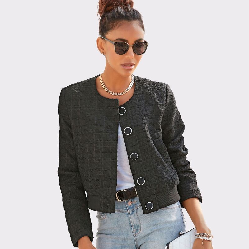 ラスカーナ レディース アウター ジャケット・ブルゾン ツイード Lascana Womens Round Neckline Tweed Jacket Black ブラック