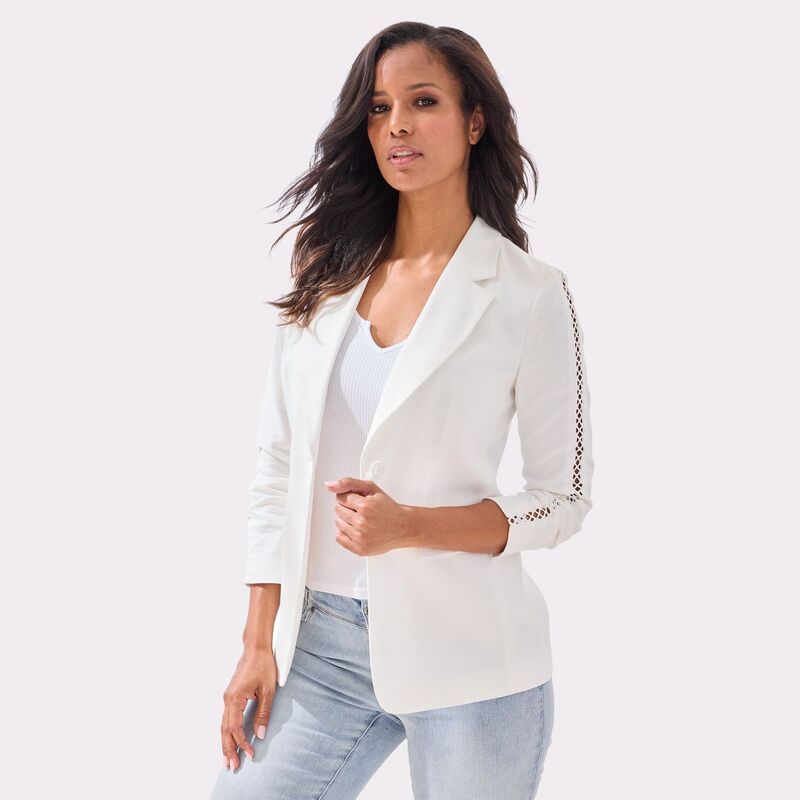 ラスカーナ レディース アウター ジャケット・ブルゾン ブレザー リネン Lascana Womens Crochet Detailinen Blazer Ivory アイボリー