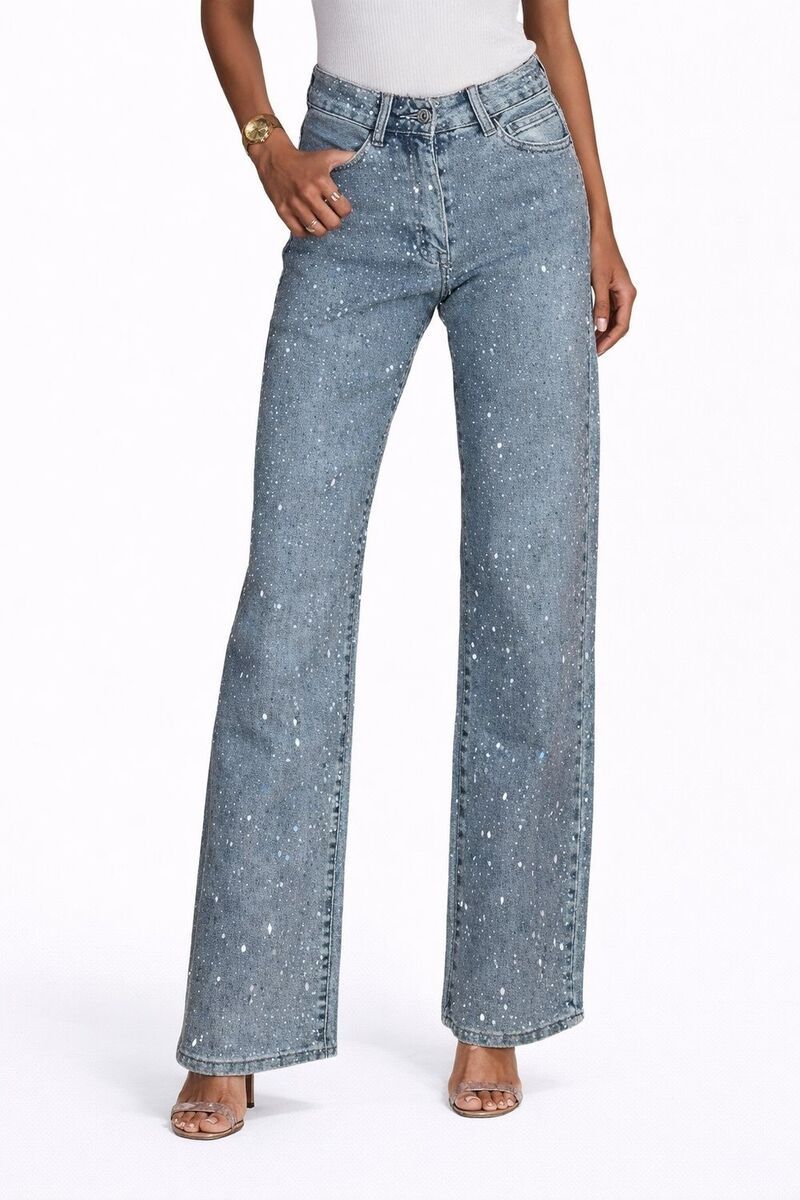 メガリテイラー レディース ボトムス デニムパンツ ワイドレッグ ジーンズ MegaRetailer Wide Leg Sparkly Jeans Women Blue ブルー