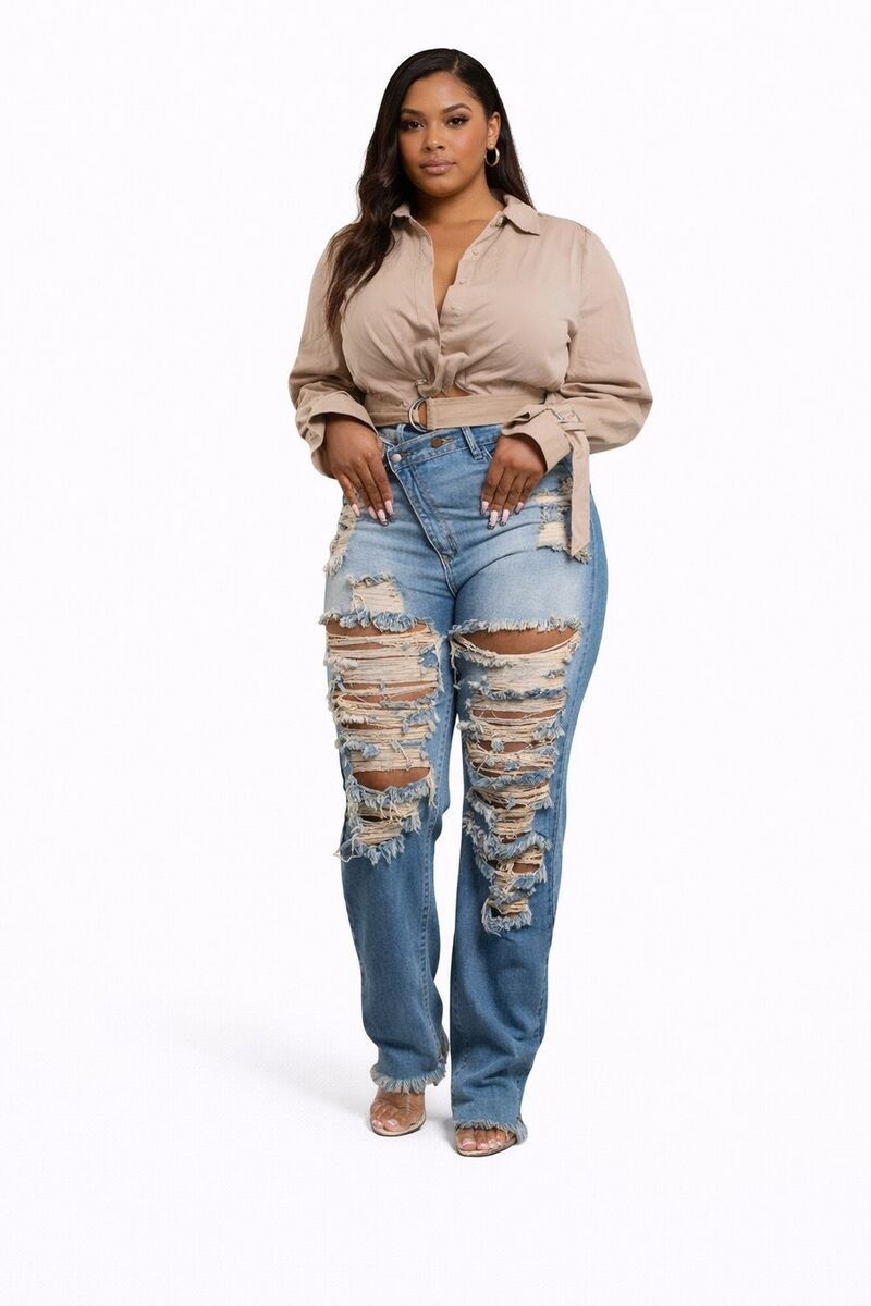 メガリテイラー レディース ボトムス デニムパンツ ジーンズ MegaRetailer Women Casual Ripped Skinny Jeans Blue ブルー