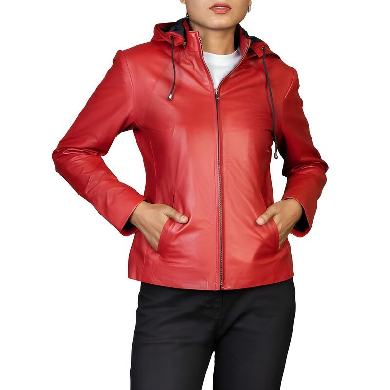 メガリテイラー レディース アウター ジャケット・ブルゾン スリムフィット レザー MegaRetailerealeather Biker Jacket for Women with Removabl
