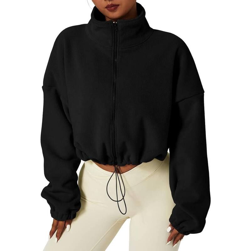 メガリテイラー レディース アウター ジャケット・ブルゾン フリース MegaRetailer Women short Sherpa Fleece Jacket Black ブラック