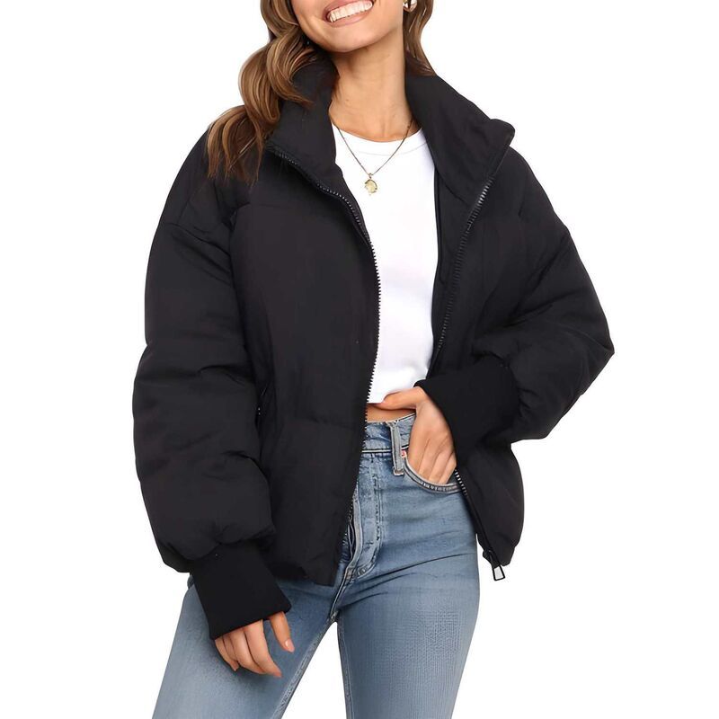 メガリテイラー レディース アウター ジャケット・ブルゾン MegaRetailer Womens Long Sleeve Zipuffer Jacket with Pockets Black ブラッ