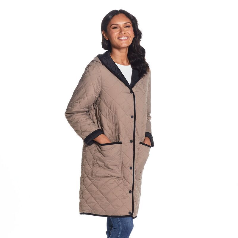 ウェザーキャスト レディース アウター ジャケット・ブルゾン キルティング Womens Weathercast Quilted Reversible Duffle Jacketaupe Black