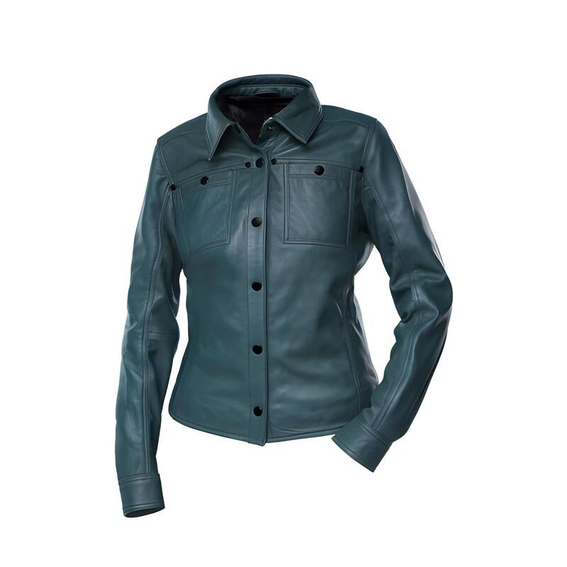 メガリテイラー レディース アウター ジャケット・ブルゾン レザー MegaRetailer Women Button Front Lambskin Leather Shacket Casualong