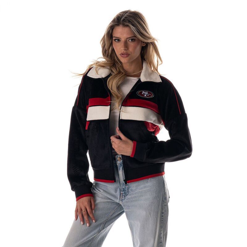 ザワイルドコレクティブ レディース アウター ジャケット・ブルゾン コーデュロイ クロップド Womens The Wild Collective Black San Francisco 49ers
