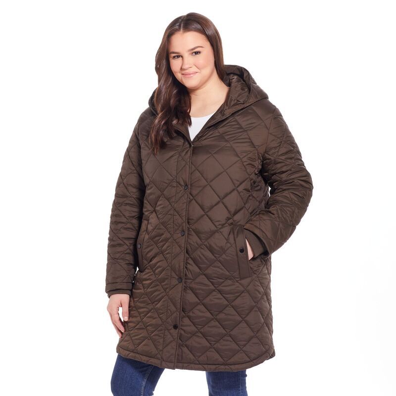 ウェザーキャスト レディース アウター ジャケット・ブルゾン プラスサイズ キルティング コート Plusize Weathercast HoodediamondQuilteduffle Coat O