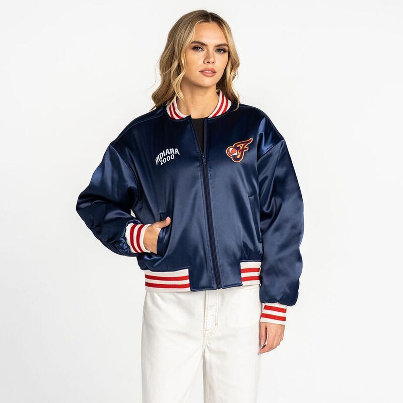 ザワイルドコレクティブ レディース アウター ジャケット・ブルゾン サテン クロップド Womens The Wild Collective Navy Indiana Fever Oversized