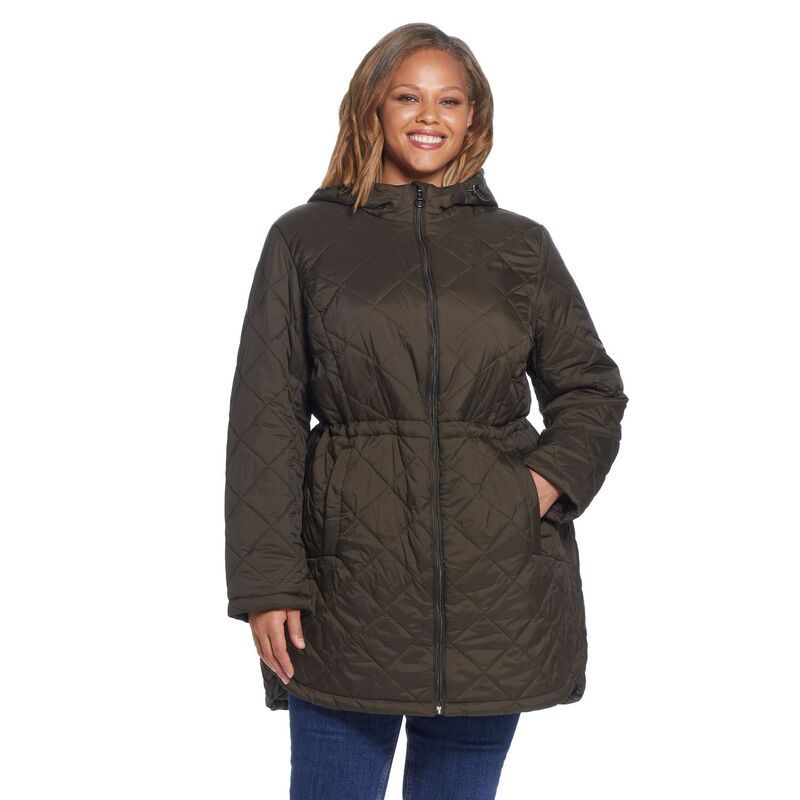 ウェザーキャスト レディース アウター ジャケット・ブルゾン プラスサイズ キルティング Plusize Weathercast Hood Quilted Anorak Jacket Olive オリ