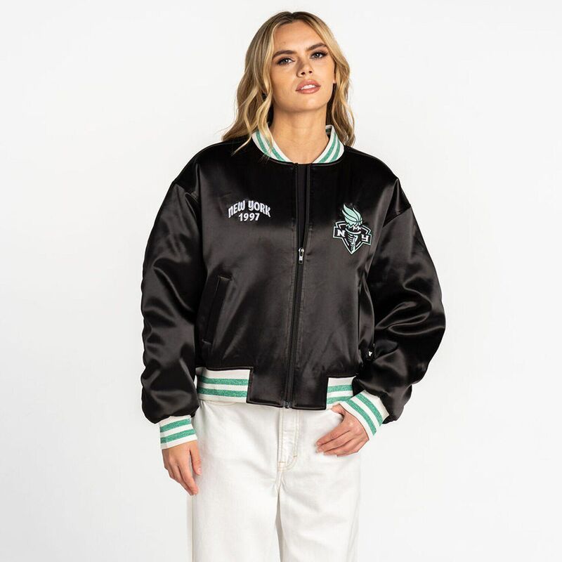 ザワイルドコレクティブ レディース アウター ジャケット・ブルゾン サテン クロップド Womens The Wild Collective Black New York Liberty Oversi