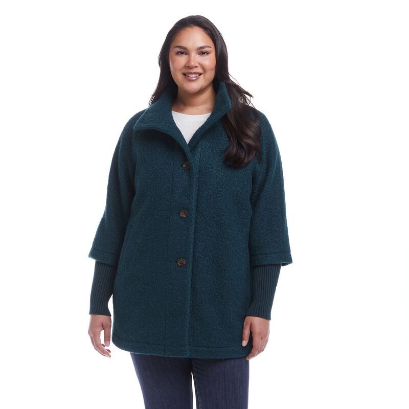 ウェザーキャスト レディース アウター ジャケット・ブルゾン プラスサイズ ニット Plusize Weathercast Button Front Knit Sleeve Boucle Topper