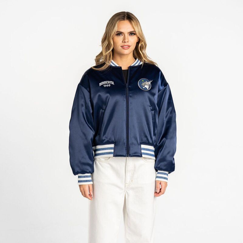 ザワイルドコレクティブ レディース アウター ジャケット・ブルゾン サテン クロップド Womens The Wild Collective Blue Minnesota Lynx Oversized