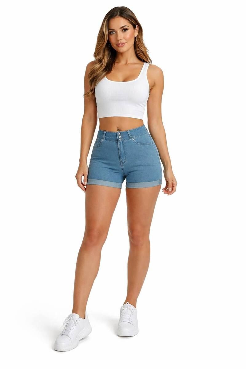 メガリテイラー レディース ボトムス ハーフパンツ・ショーツ ハイウエスト ショートパンツ MegaRetailer Women Stylishigh Waist Jean Shorts Light