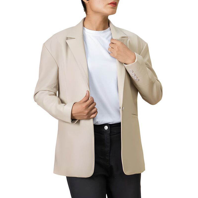 メガリテイラー レディース アウター ジャケット・ブルゾン プラスサイズ ブレザー MegaRetailer Oversized Lambskin Leather Blazer Women Busin