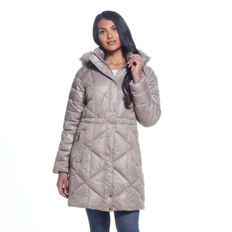 ウェザーキャスト レディース アウター ジャケット・ブルゾン キルティング コート Womens Weathercast Hood Quilted Puffer Coataupe トープ