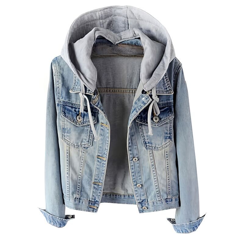 メガリテイラー レディース アウター ジャケット・ブルゾン デニム パーカー MegaRetailer Women Casual Denim Jacket with Detachable Hoodie
