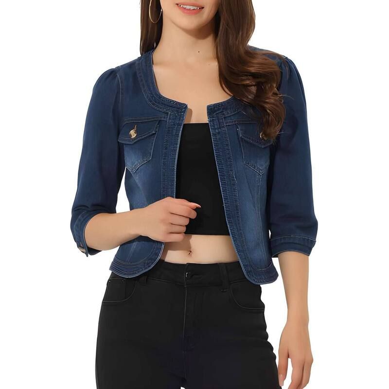 メガリテイラー レディース アウター ジャケット・ブルゾン カーディガン クロップド デニム MegaRetailer Women s 34 Sleeve Croppedenim Cardigan J