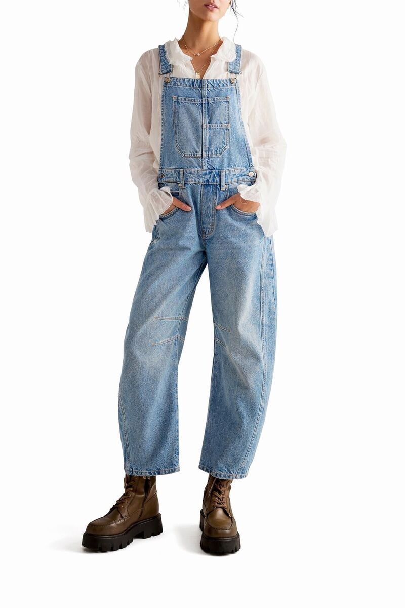メガリテイラー レディース ボトムス カジュアルパンツ ワイドレッグ オーバーオール MegaRetailer Women Casual Wide Leg Overalls Light Blue ブル