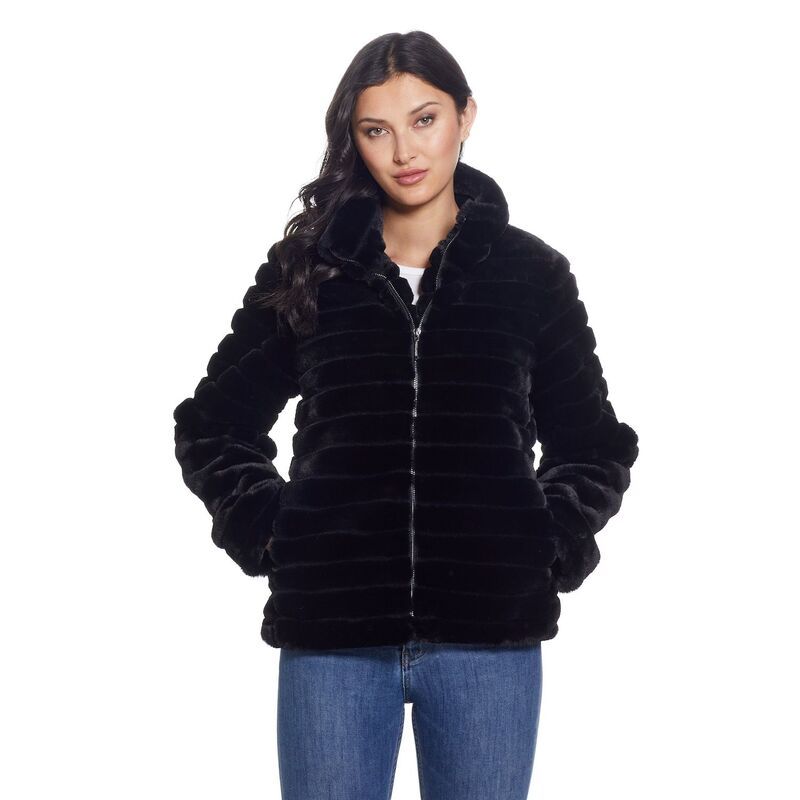 ウェザーキャスト レディース アウター ジャケット・ブルゾン Womens Weathercast Grooved Faux Fur Jacket Black ブラック